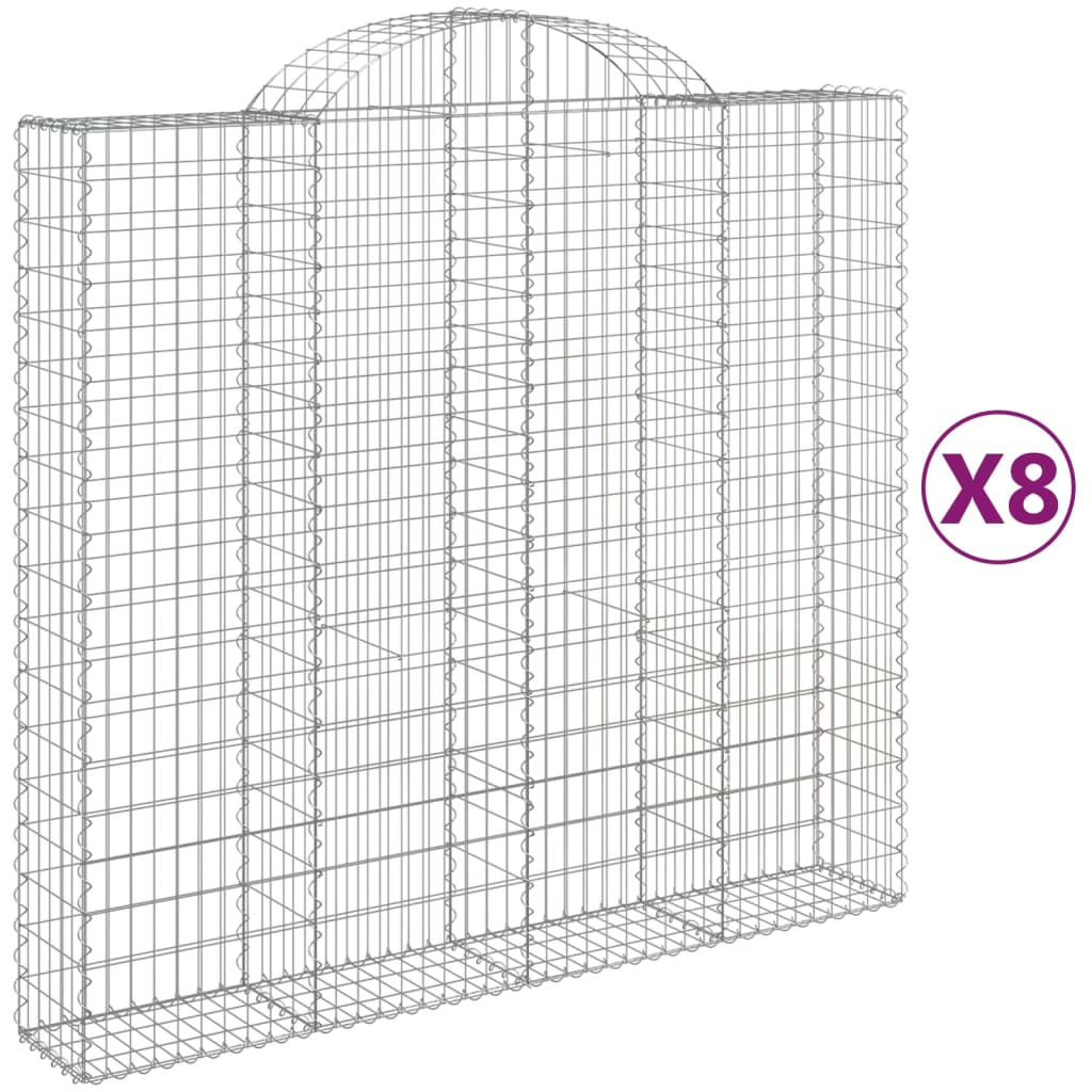 vidaXL 8 db íves horganyzott vas gabion kosár 200x50x180/200 cm