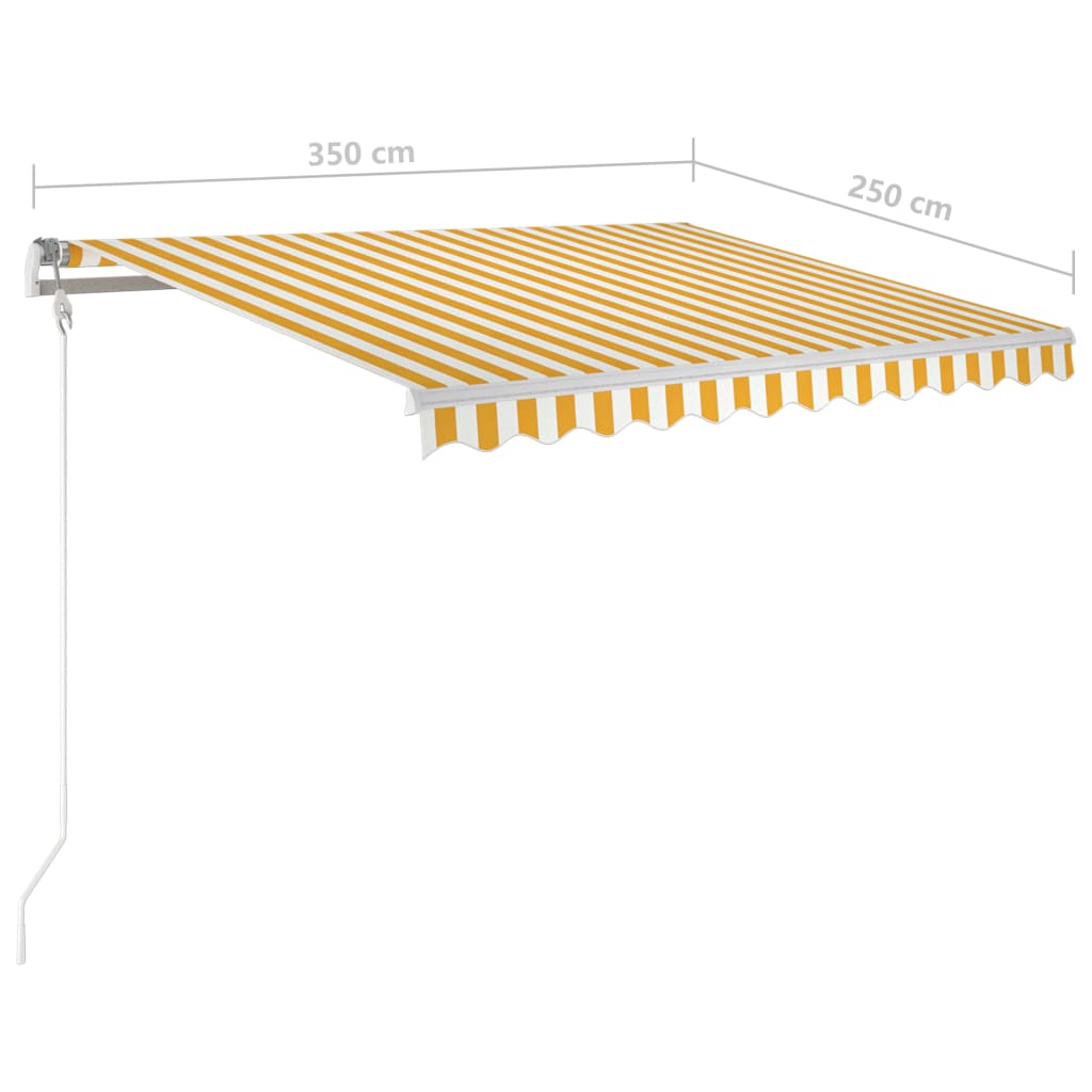 vidaXL sárga és fehér kézzel kihúzható napellenző póznákkal 3,5x2,5 m