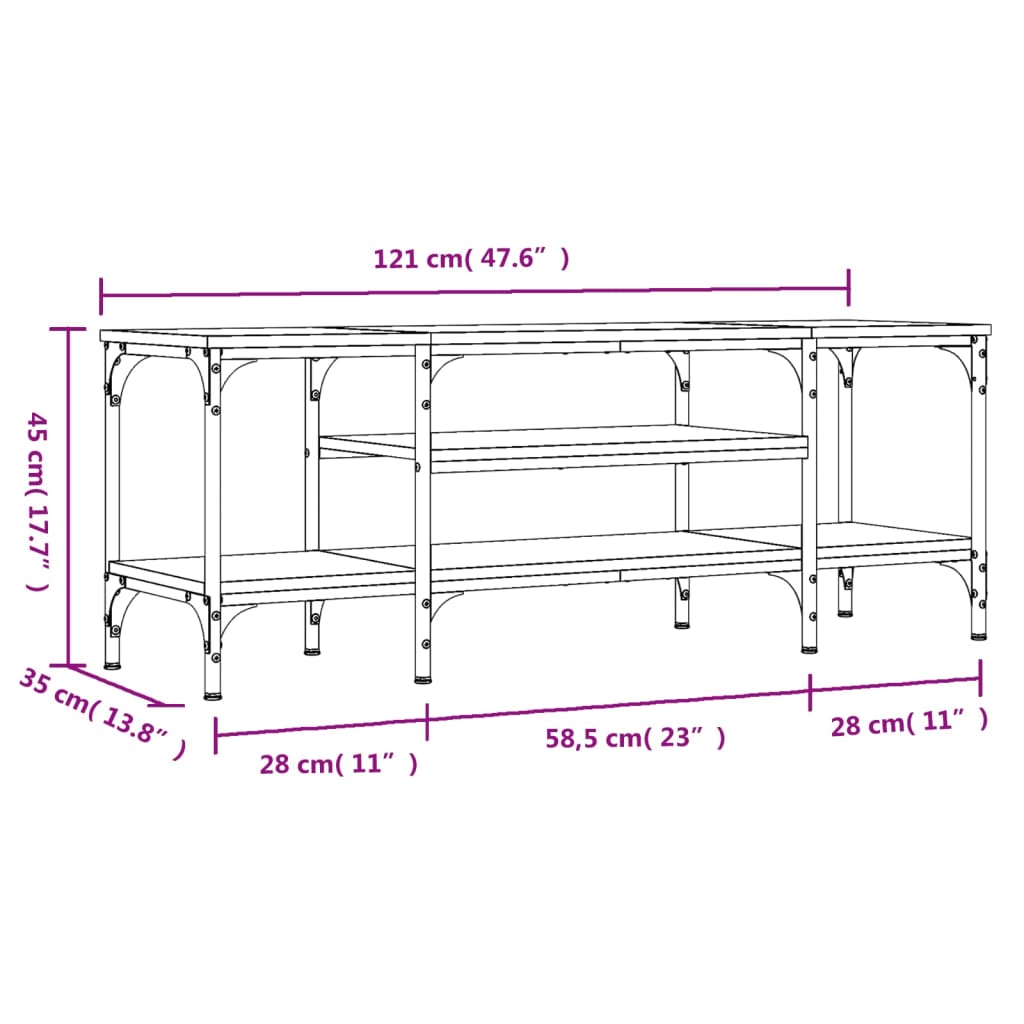 vidaXL sonoma tölgy színű szerelt fa és vas TV-szekrény 121x35x45 cm