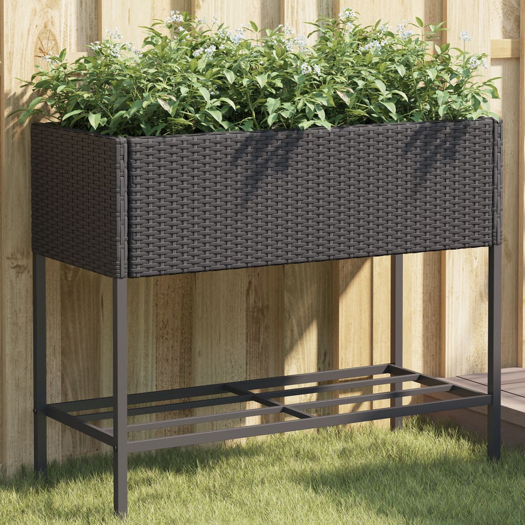 vidaXL 2 db fekete polyrattan kerti ültetőláda polccal 90 x 40 x 75 cm