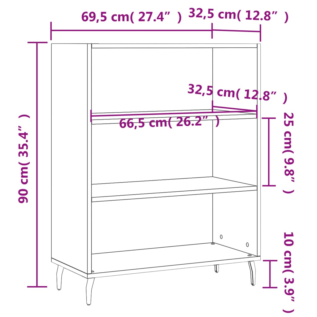 vidaXL füstös tölgy színű szerelt fa polcos szekrény 69,5x32,5x90 cm