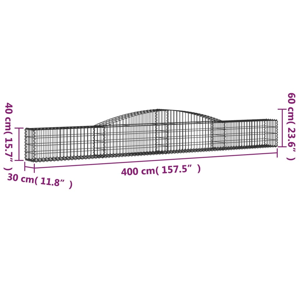 vidaXL 3 db íves horganyzott vas gabion kosár 400x30x40/60 cm