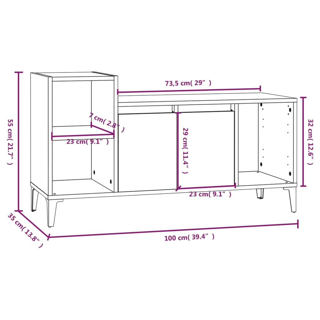 vidaXL szürke sonoma színű szerelt fa TV-szekrény 100x35x55 cm