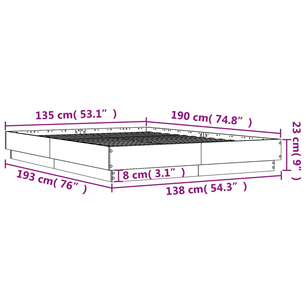 vidaXL betonszürke szerelt fa ágykeret 135 x 190 cm