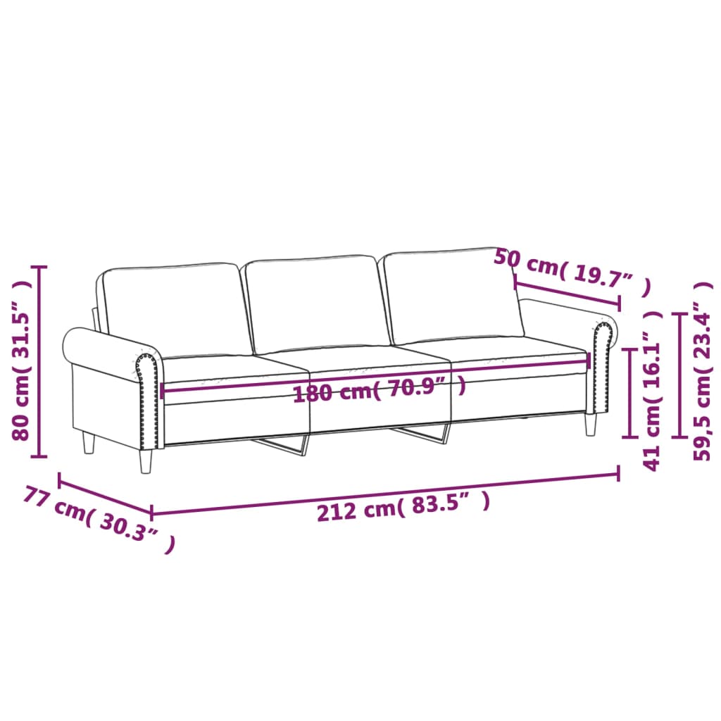 vidaXL 3 személyes barna bársony kanapé 180 cm