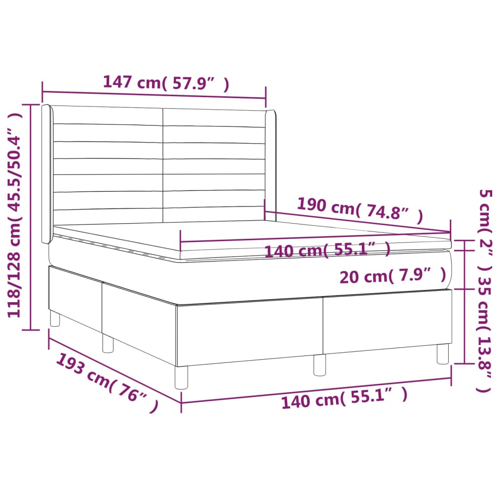 vidaXL tópszínű szövet rugós és LED-es ágy matraccal 140x190cm