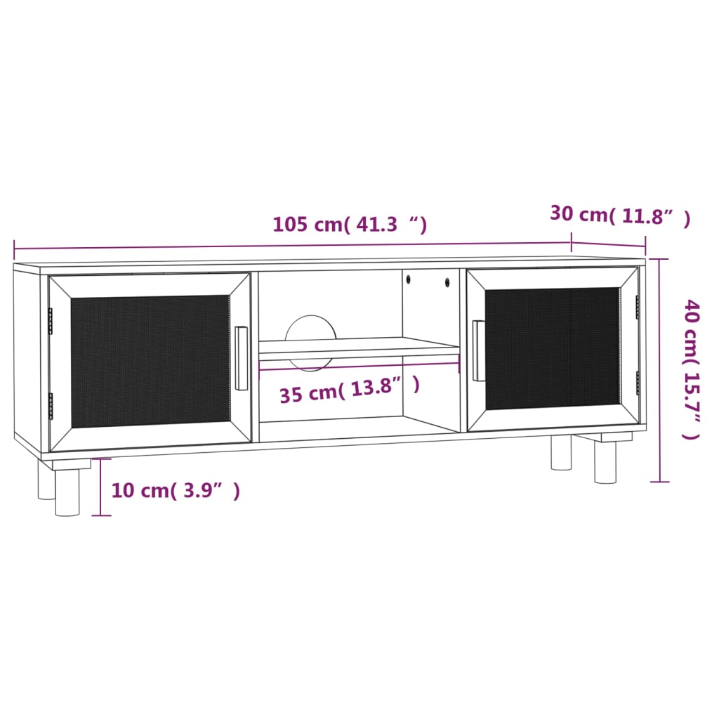 vidaXL barna fenyőfa és természetes rattan TV-szekrény 105x30x40 cm