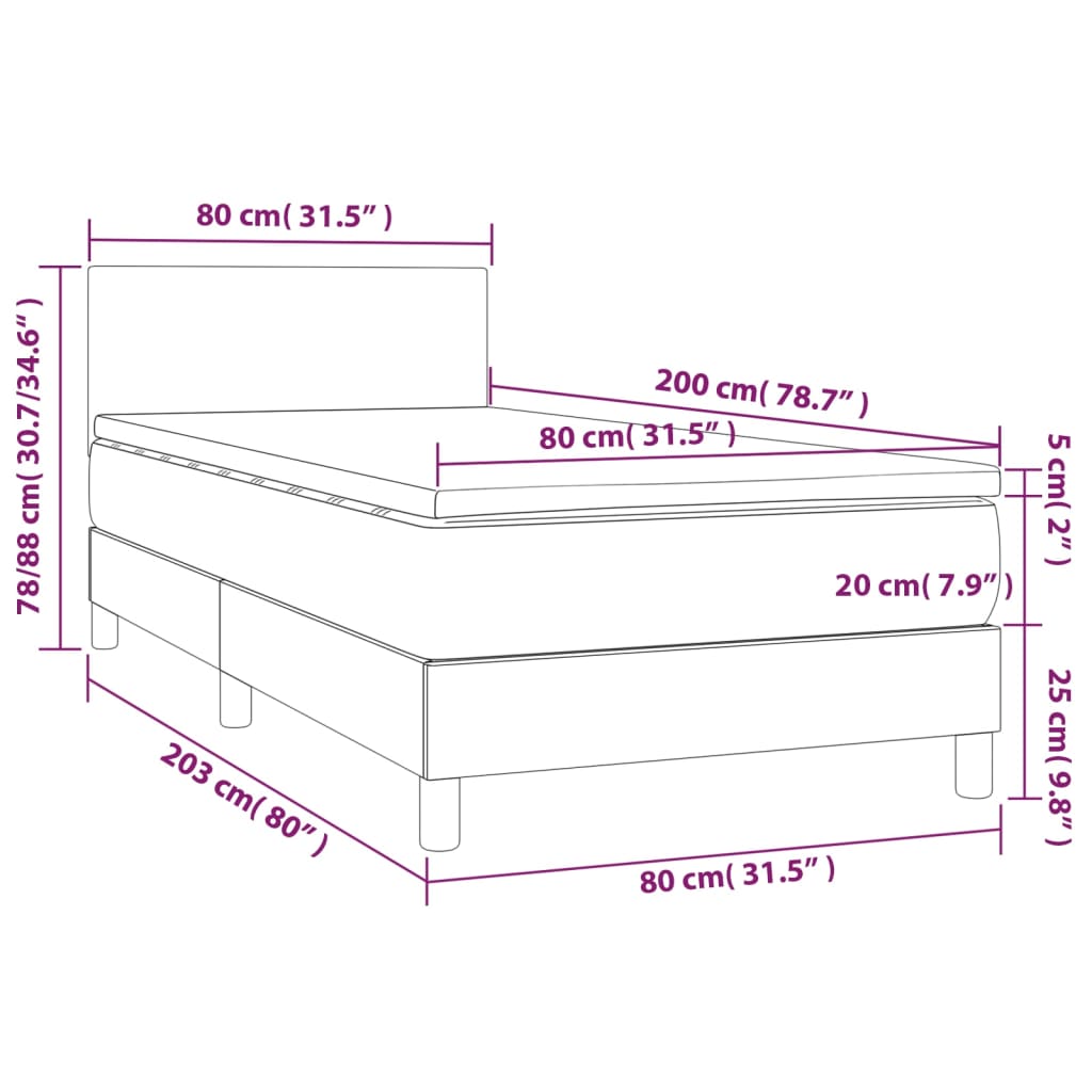 vidaXL kék szövet rugós és LED-es ágy matraccal 80 x 200 cm