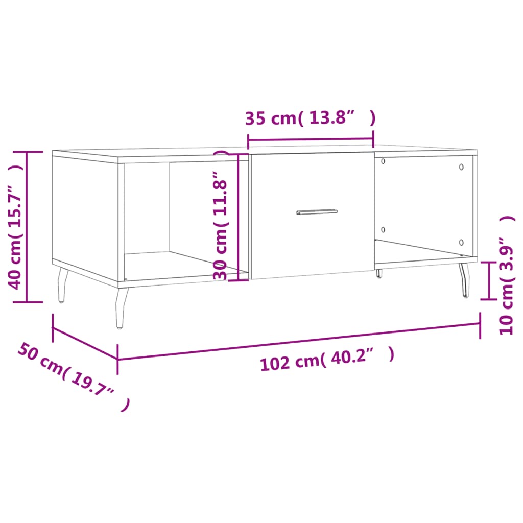 vidaXL sonoma tölgy színű szerelt fa dohányzóasztal 102 x 50 x 40 cm