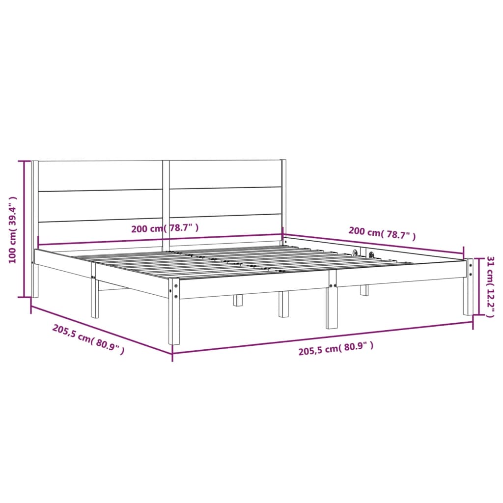 vidaXL mézbarna tömör fenyőfa ágykeret 200x200 cm