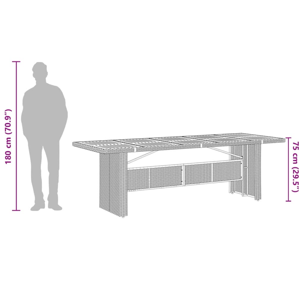 vidaXL szürke polyrattan üveglapos kerti asztal 240 x 90 x 75 cm