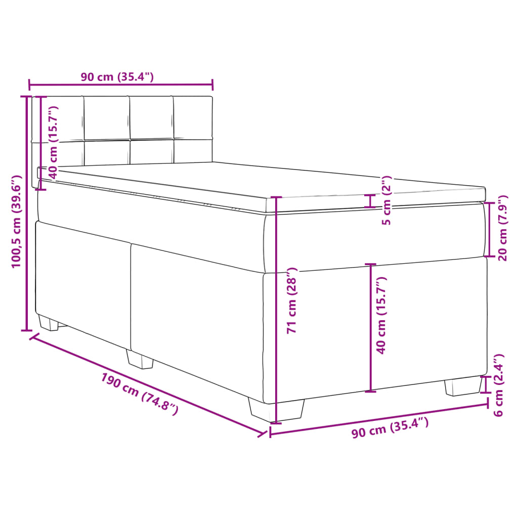 vidaXL fekete bársony rugós ágy matraccal 90x190 cm