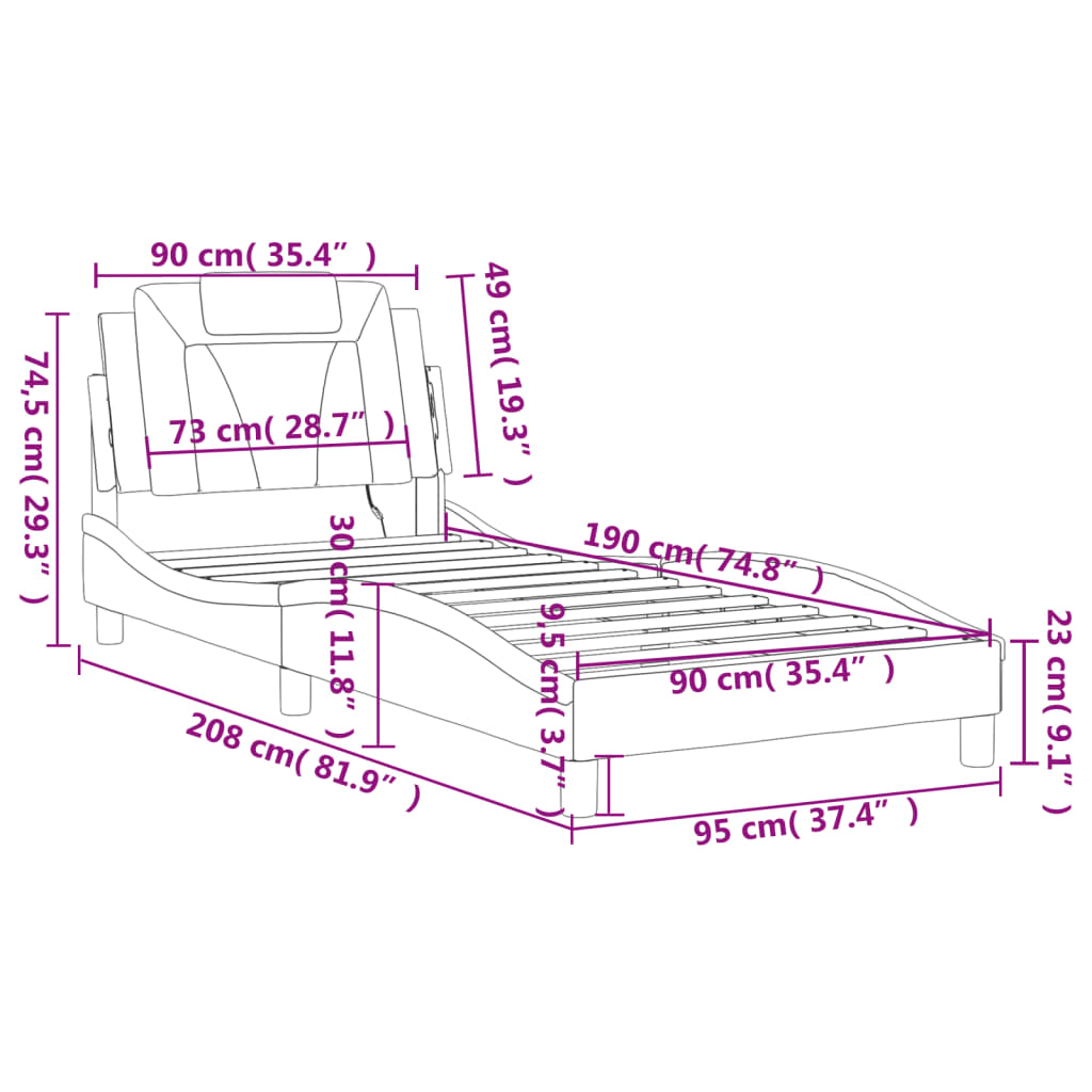 vidaXL szürke műbőr ágykeret LED-világítással 90x190 cm