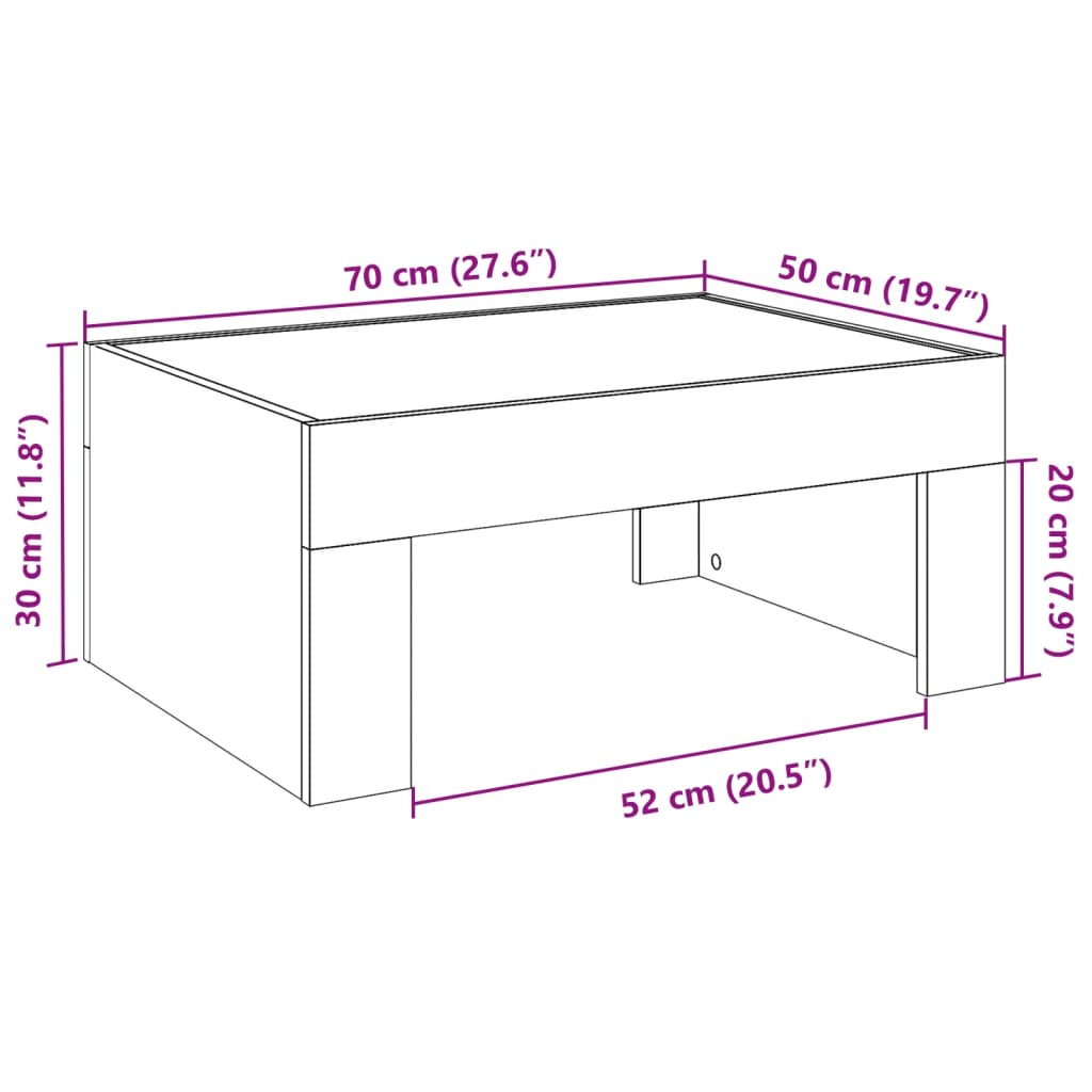 vidaXL betonszürke végtelen hatású LED-es dohányzóasztal 70x50x30 cm