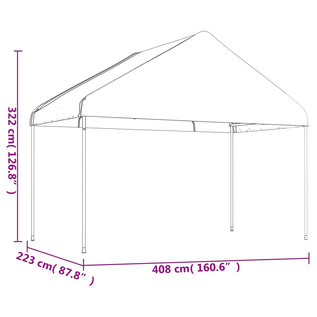 vidaXL fehér polietilén pavilon tetővel 13,38 x 4,08 x 3,22 m