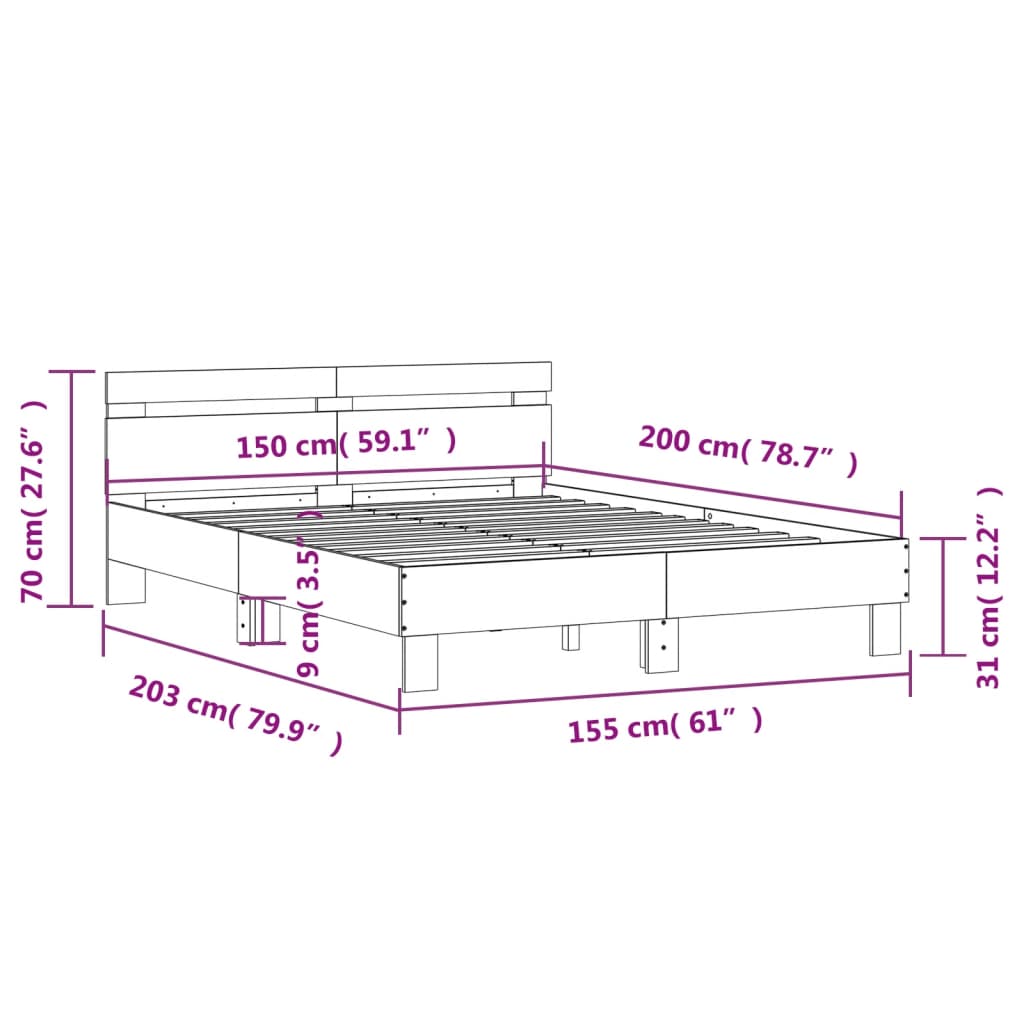 vidaXL sonoma tölgy színű szerelt fa ágykeret fejtámlával 150 x 200 cm