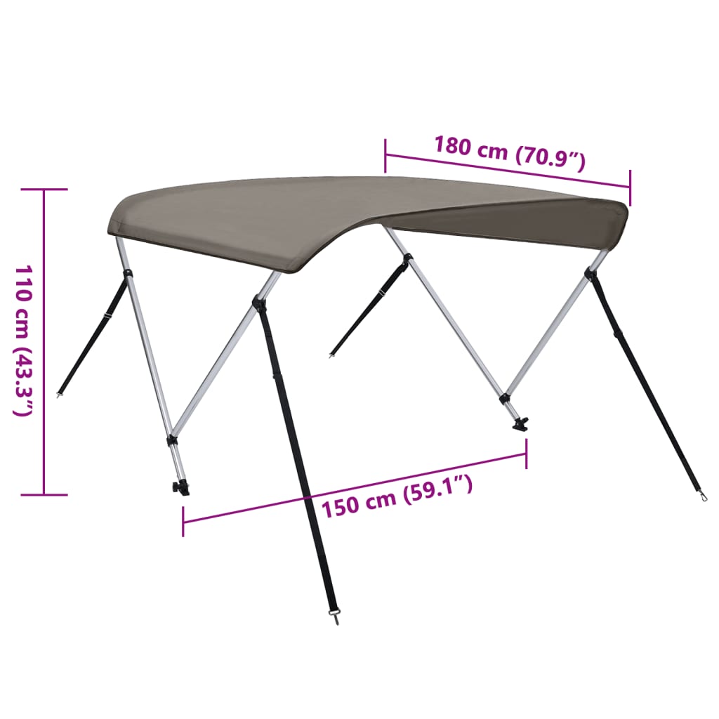 vidaXL szürke kétágú bimini tető 180 x 150 x 110 cm