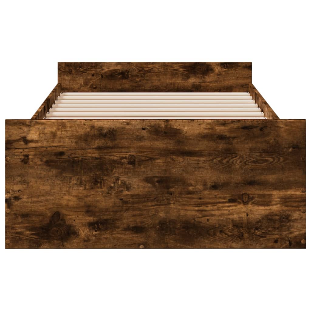 vidaXL füstös tölgyszínű szerelt fa ágykeret fiókokkal 100 x 200 cm