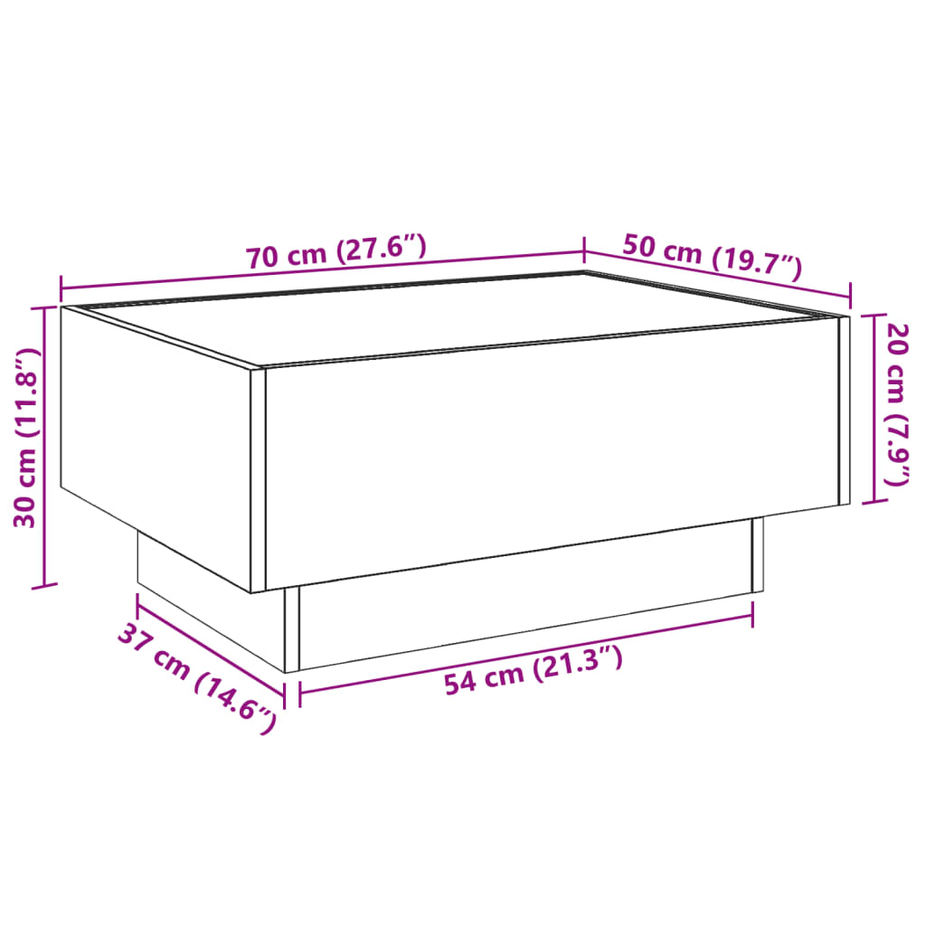 vidaXL sonoma tölgy szerelt fa dohányzóasztal LED-del 70 x 50 x 30 cm