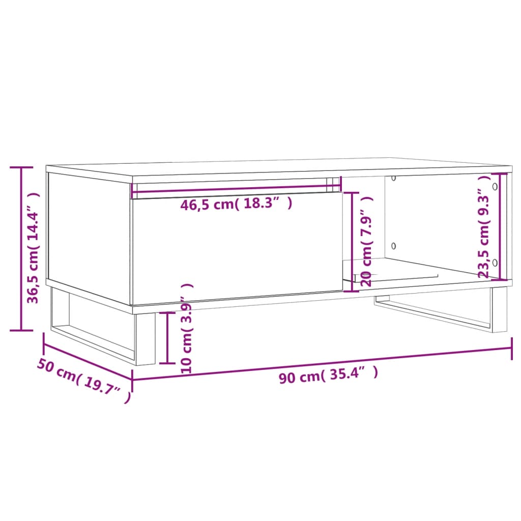 vidaXL barna tölgyszínű szerelt fa dohányzóasztal 90x50x36,5 cm