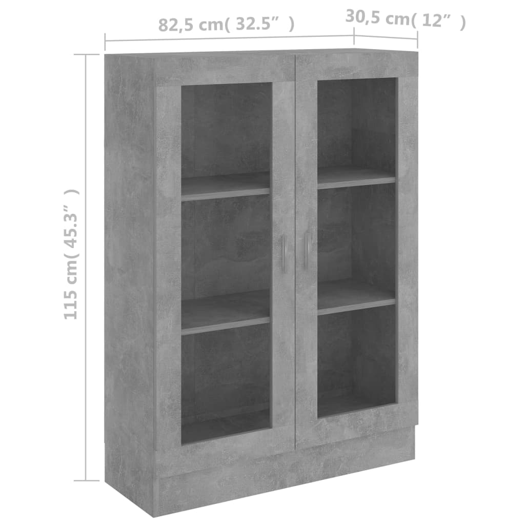 vidaXL betonszürke szerelt fa vitrinszekrény 82,5 x 30,5 x 115 cm