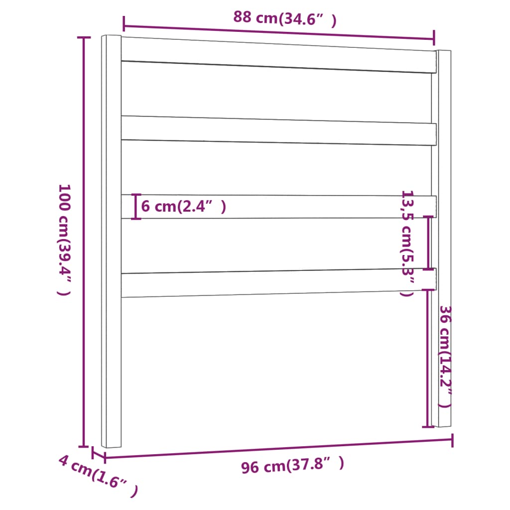 vidaXL fekete tömör fenyőfa ágyfejtámla 96 x 4 x 100 cm