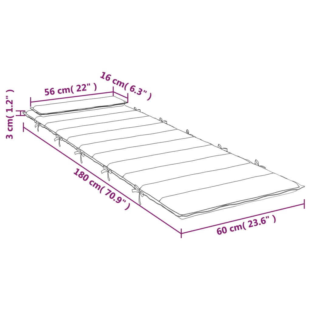 vidaXL piros oxford-szövet napozóágypárna 180 x 60 x 3 cm