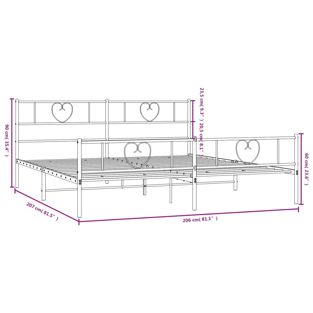 vidaXL fekete fém ágykeret fej- és lábtámlával 200 x 200 cm