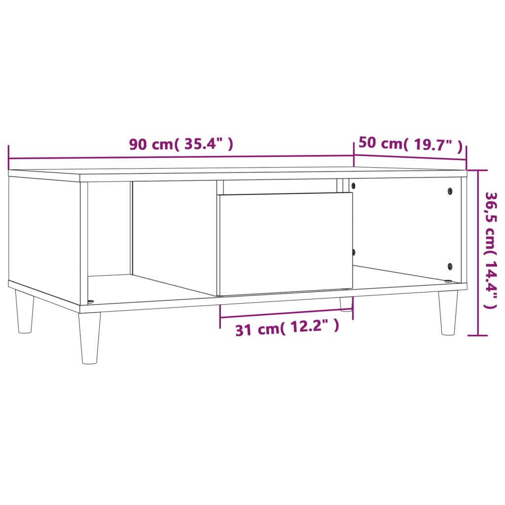 vidaXL füstös tölgy színű fatermék dohányzóasztal 90x50x36,5 cm