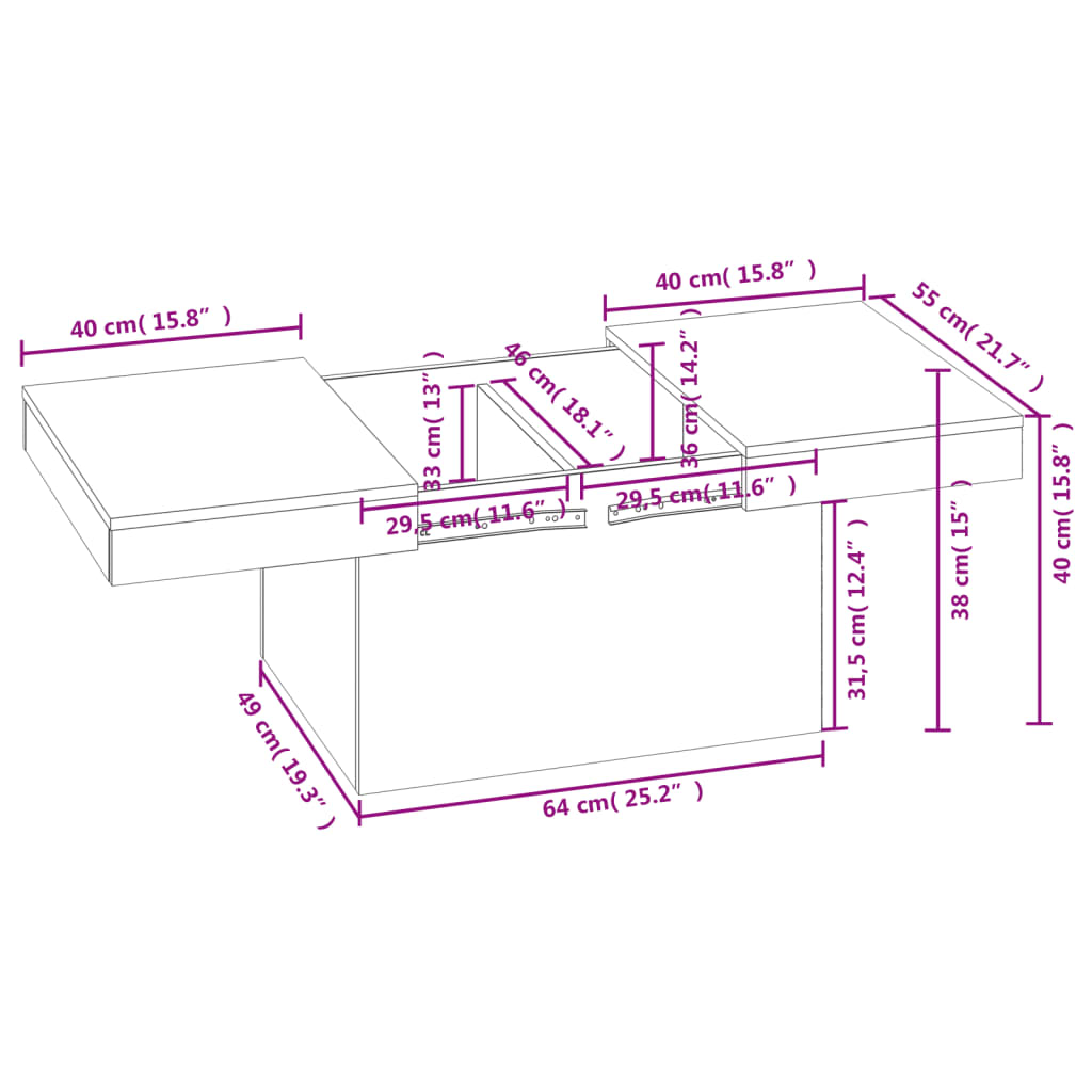 vidaXL betonszürke szerelt fa dohányzóasztal 80 x 55 x 40 cm