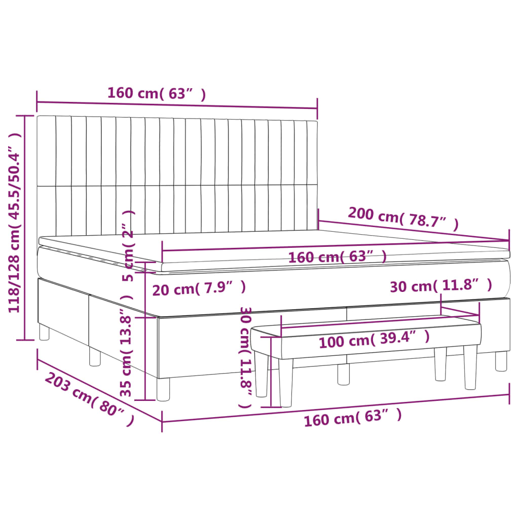 vidaXL sötétszürke bársony rugós ágy matraccal 160x200 cm