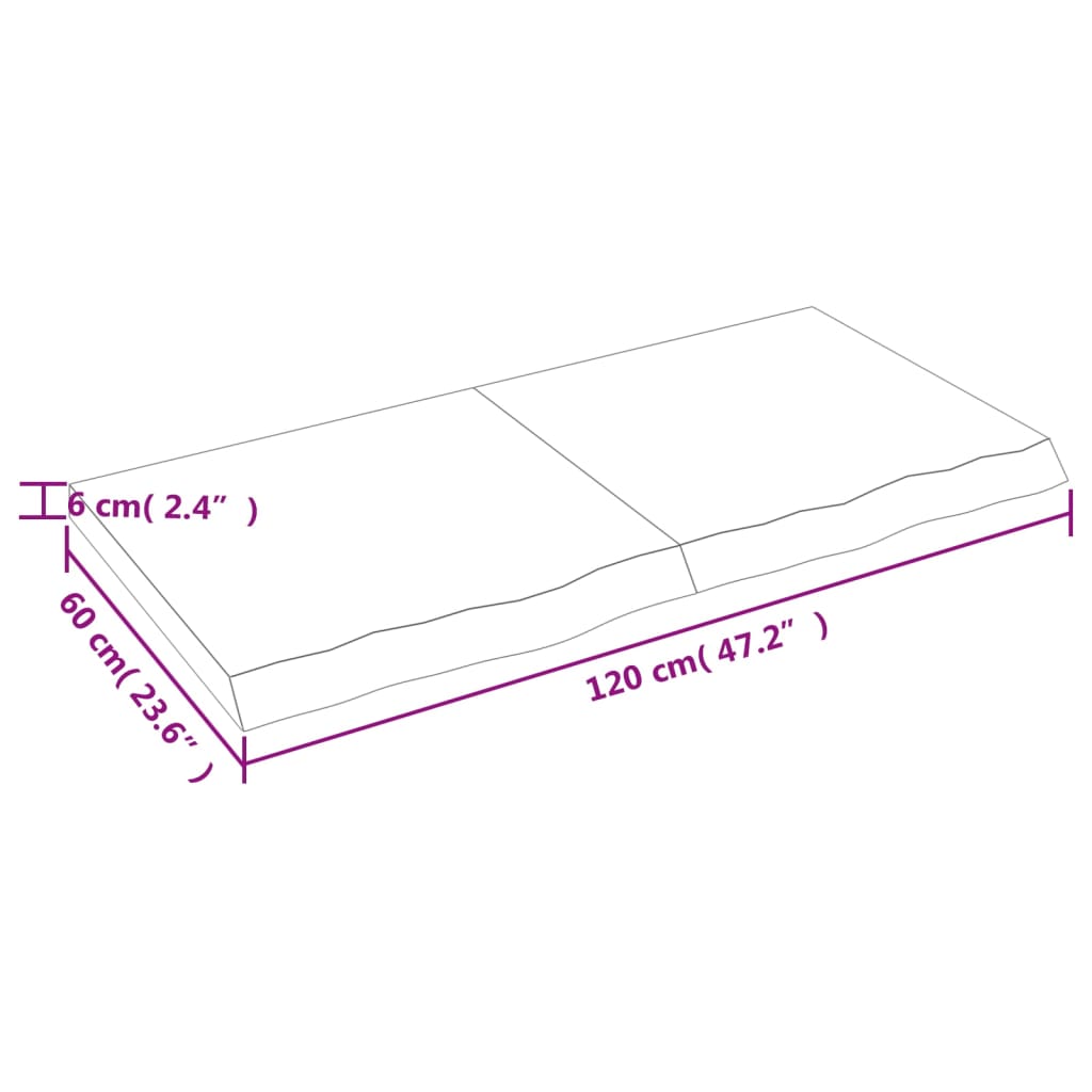 vidaXL kezeletlen tömör tölgyfa asztallap 120x60x(2-6) cm