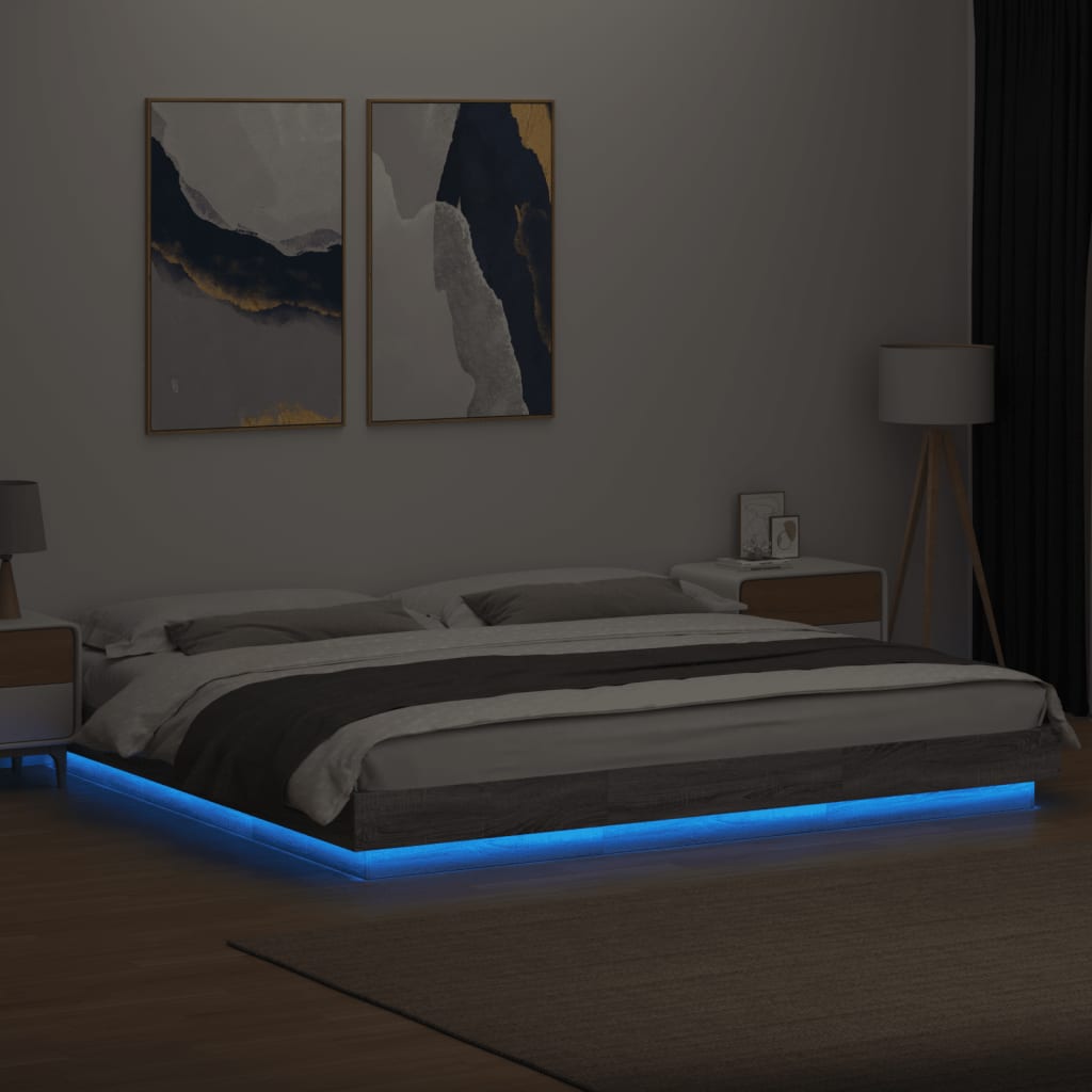 vidaXL szürke sonoma színű szerelt fa ágykeret LED-del 180x200 cm