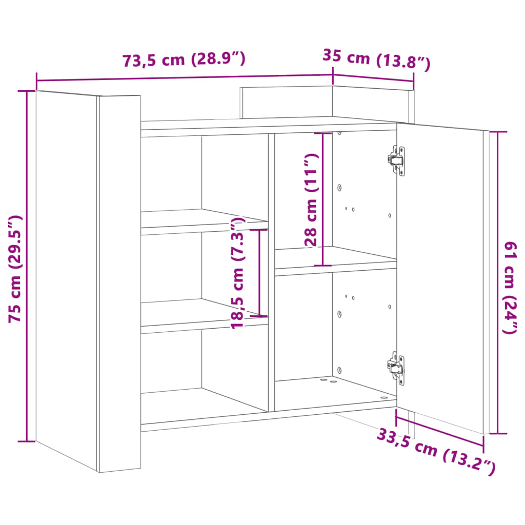 vidaXL barna tölgy színű szerelt fa tálalószekrény 73,5 x 35 x 75 cm