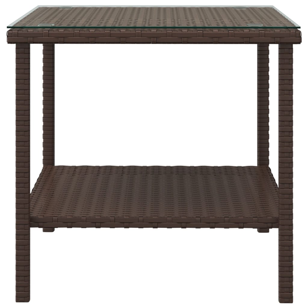 vidaXL barna polyrattan és edzett üveg kisasztal 45 x 45 x 45 cm