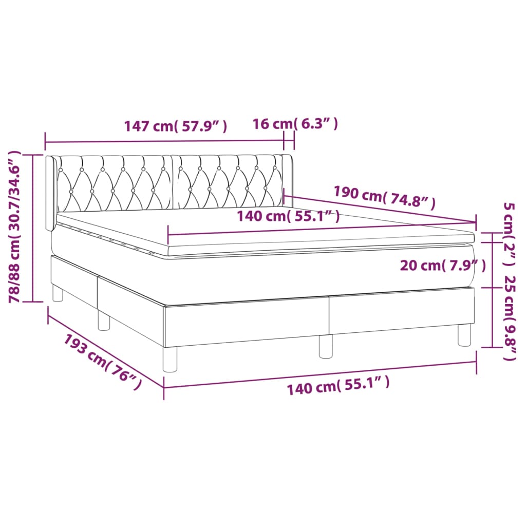 vidaXL tópszínű szövet rugós ágy matraccal 140 x 190 cm