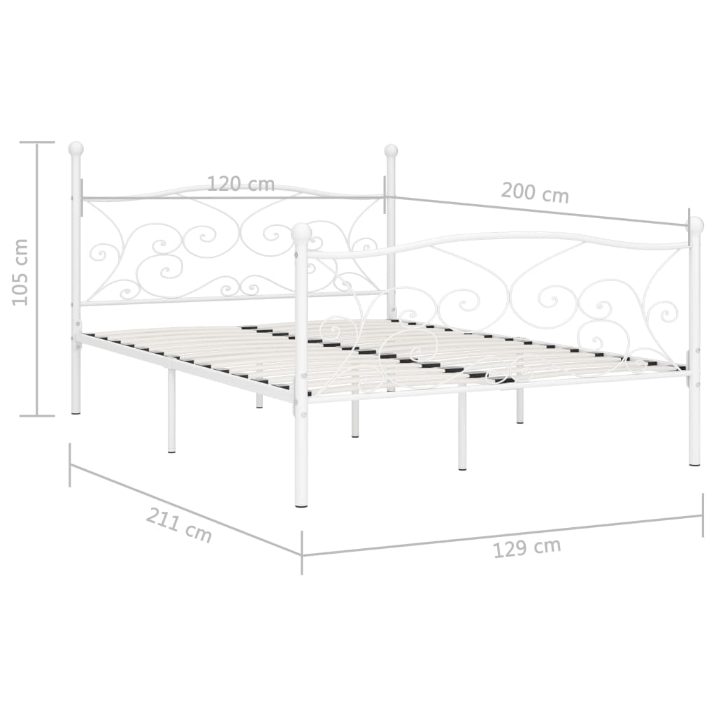 vidaXL fehér fém ágykeret lécezett ágyráccsal 120 x 200 cm