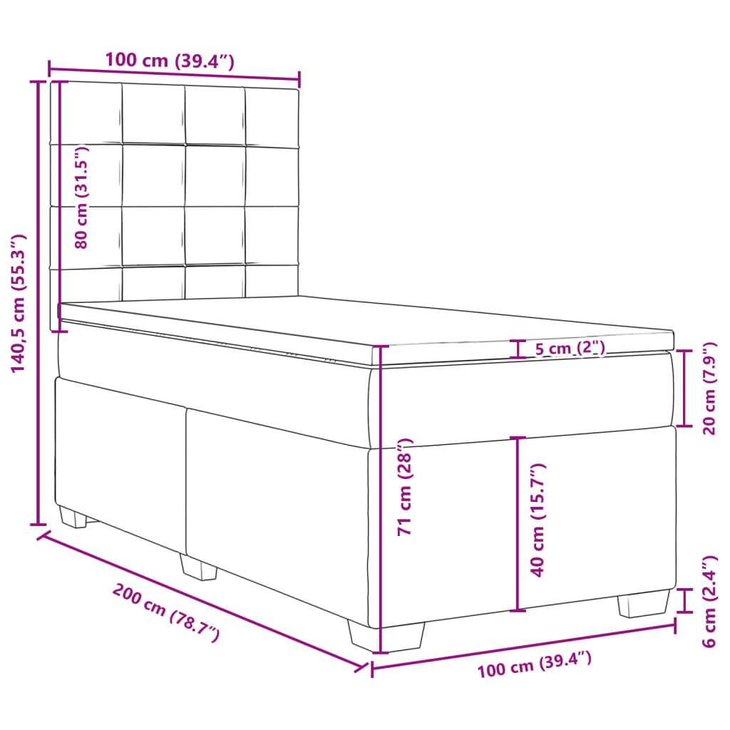 vidaXL tópszínű szövet rugós ágy matraccal 100 x 200 cm