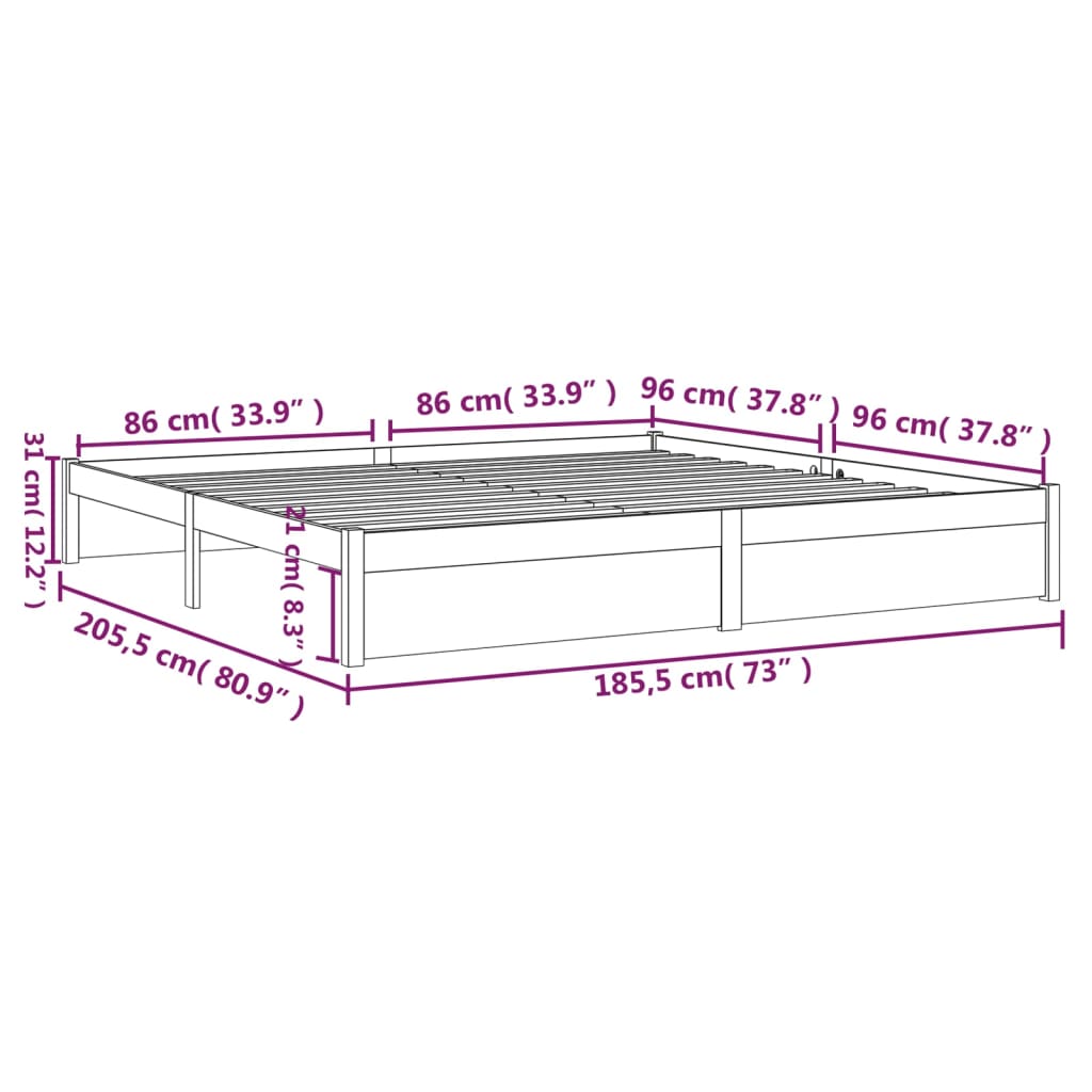 vidaXL Super King fehér tömör fa ágykeret 180 x 200 cm