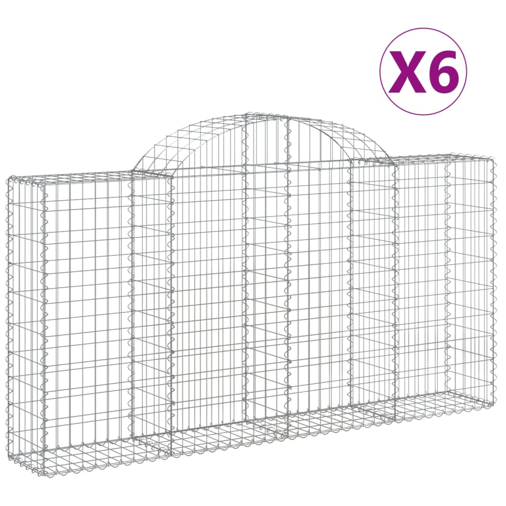 vidaXL 6 db íves horganyzott vas gabion kosár 200x30x100/120 cm