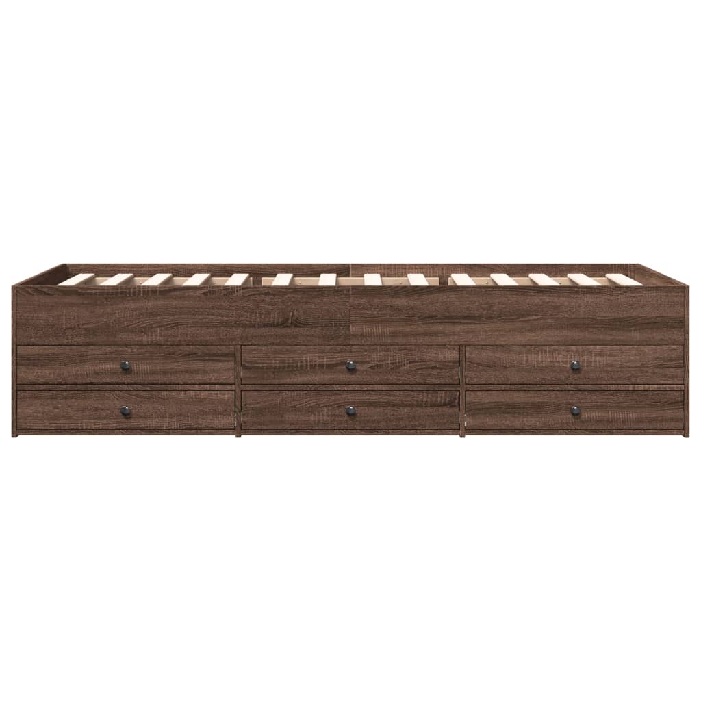 vidaXL barna tölgy színű szerelt fa kanapéágy fiókokkal 90 x 200 cm