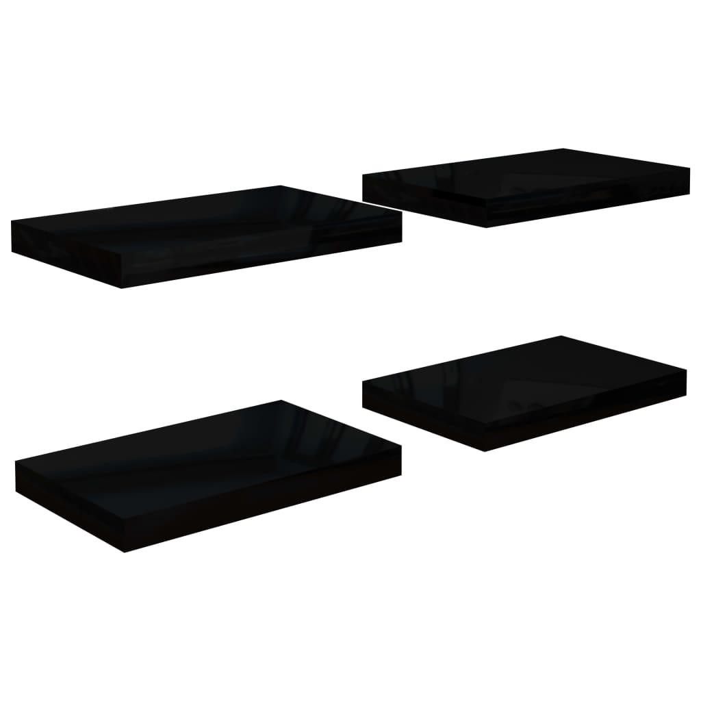 vidaXL 4 db magasfényű fekete MDF lebegő fali polc 40 x 23 x 3,8 cm