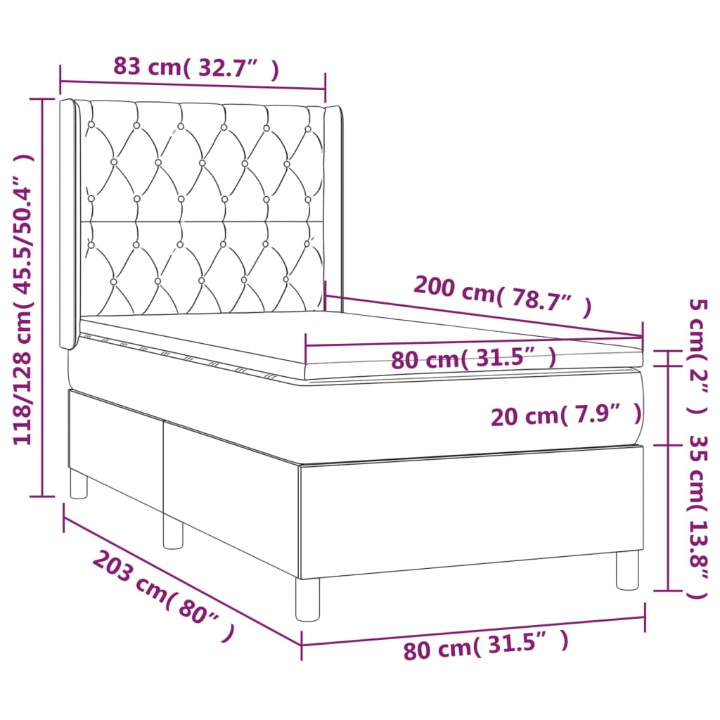 vidaXL sötétbarna szövet rugós ágy matraccal 80 x 200 cm