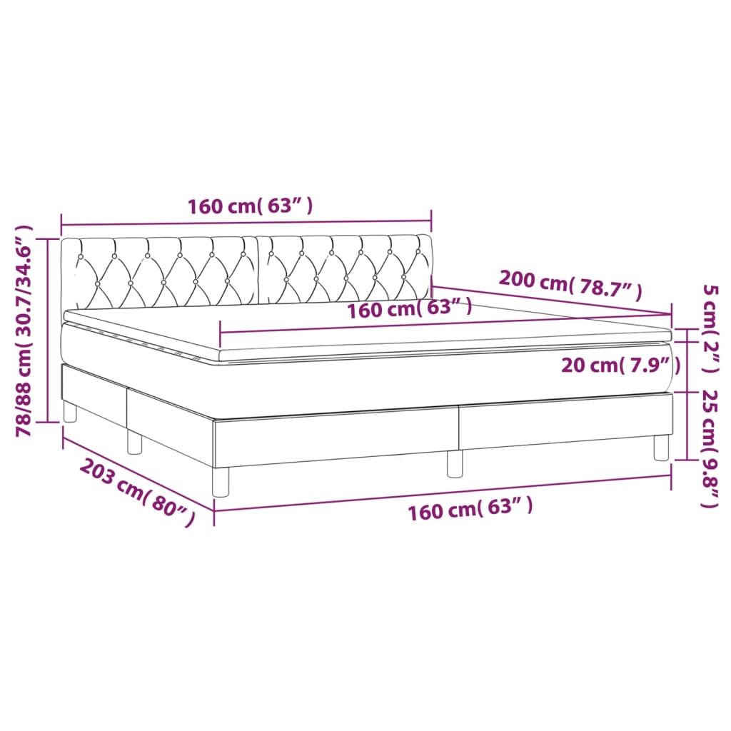 vidaXL sötétszürke szövet rugós ágy matraccal 160 x 200 cm